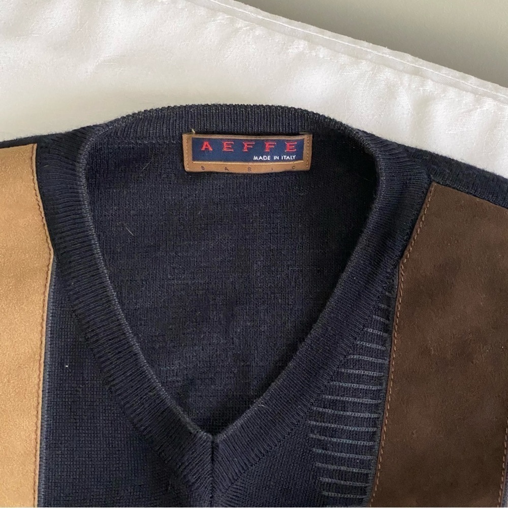 Vintage 1990s Y2K Graphic V Neck Wool Blend & Faux Suede Pullover Sweater Size L - Picture 6 of 11